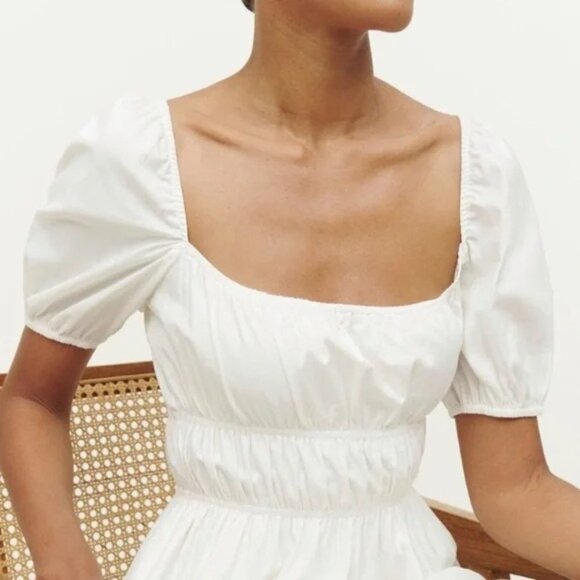 NWT Reformation Woods Cotton Mini Dress White size Large Square Neck Puff Sleeve - Picture 15 of 15